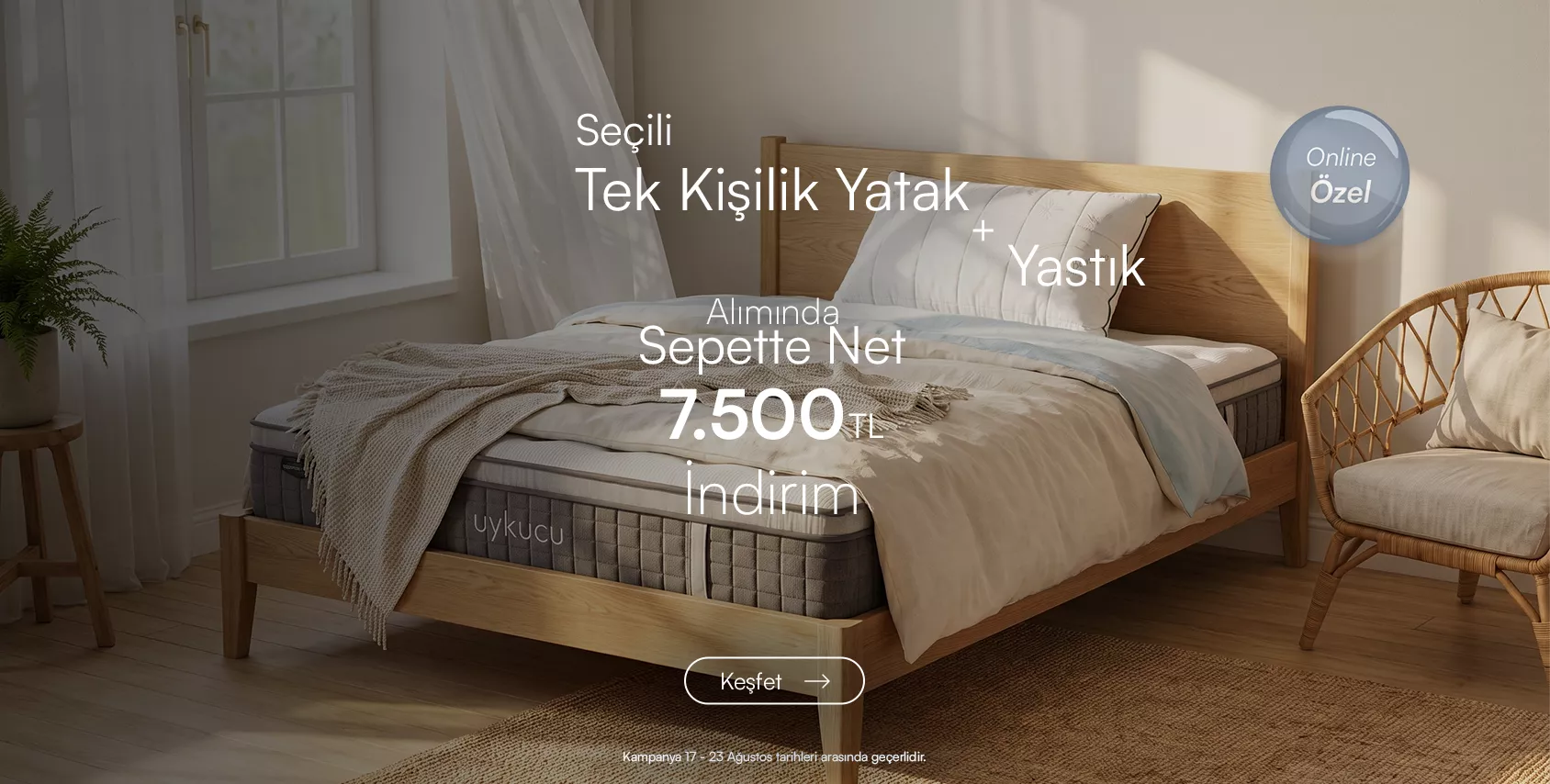 Uykucu tek kişilik yatak ve yastık kampanyası masaüstü slider